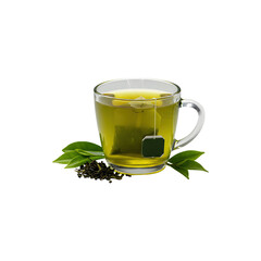 Herbal Green Tea in Clear Glass with Leaves Inside
