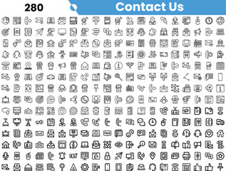 A diverse collection of hand-drawn icons representing various communication and contact methods.