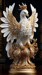 Majestic avian sculpture in gold and white