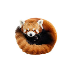 Fototapeta premium Adorable Red Panda Curled Up and Sleeping Peacefully on White
