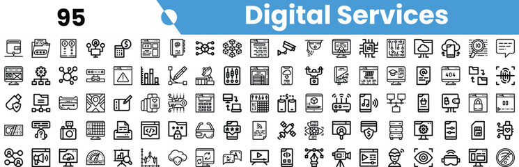 A collection of diverse icons representing digital services, showcasing technology and innovation themes.
