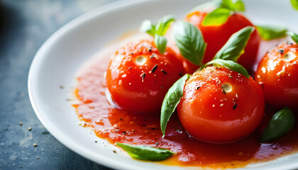 Juicy fresh tomato with rich tomato sauce