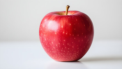 red apple on a white table background slowly rotating in circular mtion