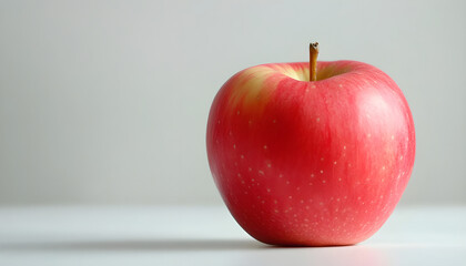 red apple on a white table background slowly rotating in circular mtion
