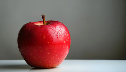 red apple on a white table background slowly rotating in circular mtion