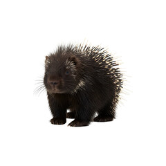 Obraz premium Porcupine standing upright isolated on white background for animal and nature-themed visuals