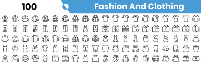 A diverse collection of monochrome fashion and clothing icons showcasing various styles and garments.