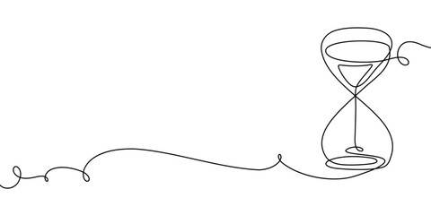 Line hourglass time continuous sand glass hour one watch clock icon. Drawing line hourglass vector past outline illustration abstract concept art logo background sandglass linear wait single countdown