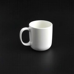 Fototapeta premium A clean, white ceramic mug sits against a stark black backdrop, simple and elegant in its presentation.