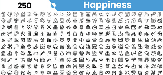 Naklejka na ściany i meble A diverse collection of monochrome icons representing happiness and joyful concepts, including celebrations, nature, and leisure activities.