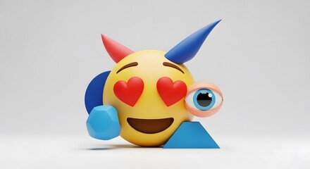 Obraz premium Abstract Emoji with Heart Eyes, Geometric Shapes, and Whimsical Design Elements