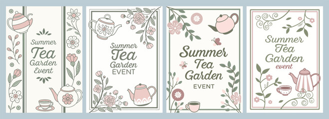 Charming Floral Illustrations for Summer Tea Garden Event Poster Designs