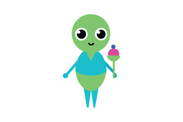 Adorable Alien with Ice Cream Clipart Fun, Whimsical Illustration