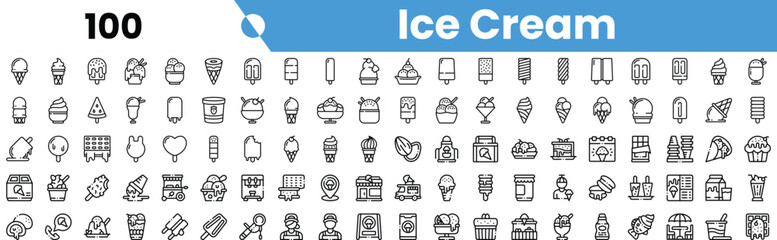 A collection of ice cream icons showcasing various types and styles in a minimalist design, perfect for summer-themed projects.