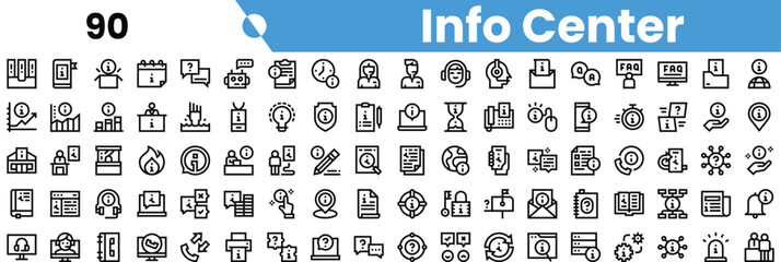 A collection of sleek, monochrome icons for various informational and digital themes, perfect for graphic design projects.