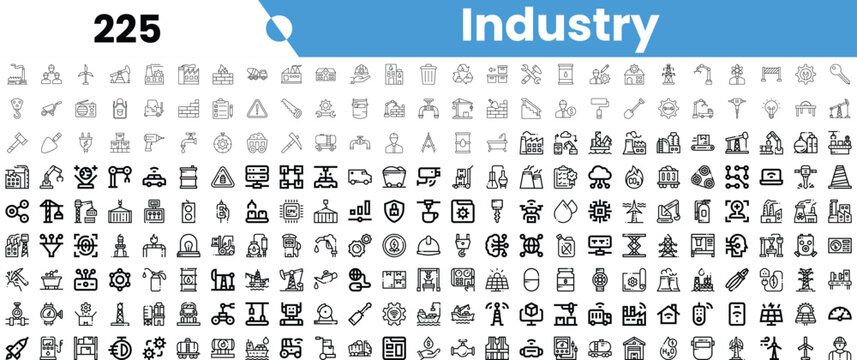 A diverse collection of industrial icons showcasing various sectors and elements of industry.