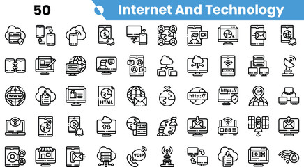 A diverse collection of internet and technology icons showcasing digital communication and connectivity.