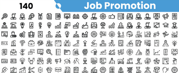 A diverse set of job promotion icons, showcasing various business themes, such as teamwork, growth, and achievement in a sleek, monochromatic design.