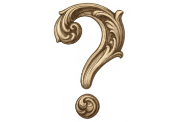 Golden question mark with transparent background symbolizing uncertainty, doubt, and the search for answers