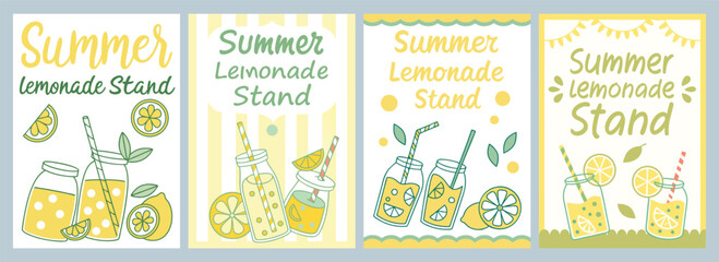 Vibrant Summer Vibes Colorful Lemonade Stand Illustrations Refreshing Drink Poster Designs