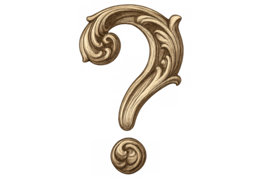 Golden question mark with transparent background symbolizing uncertainty, doubt, and the search for answers