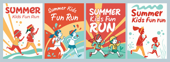 Vibrant Illustrations for Summer Kids Fun Run Inspiring Outdoor Adventure and Active Play Through Engaging Poster Designs
