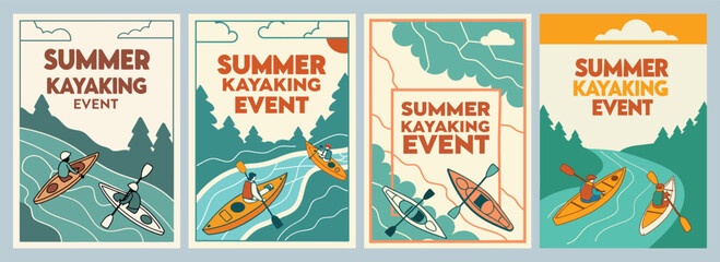 Vibrant Summer Kayaking Posters Celebrating Diversity on Serene Waters with Stunning Designs