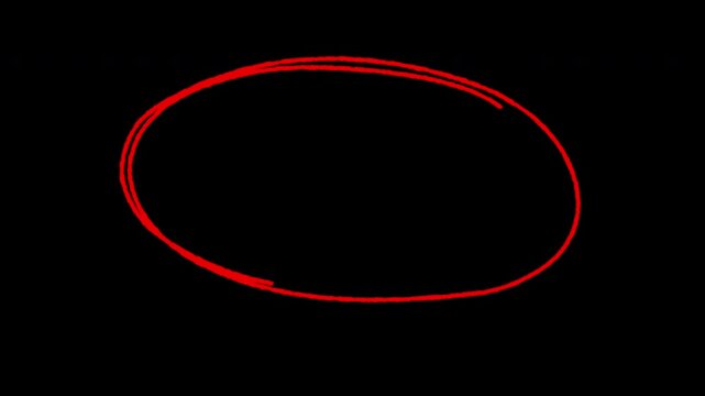 Animated red circle marker drawing effect, hand-drawn highlighter scribble, grunge marker pen style.  Сopy space. Transparent background