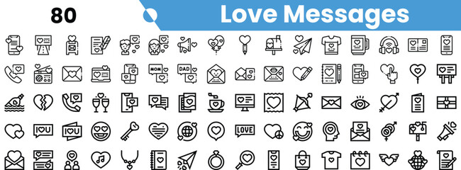 A collection of love message icons featuring various romantic symbols, perfect for expressing affection in a modern design.