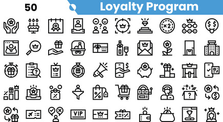 A collection of diverse loyalty program icons featuring awards, rewards, and customer engagement symbols.