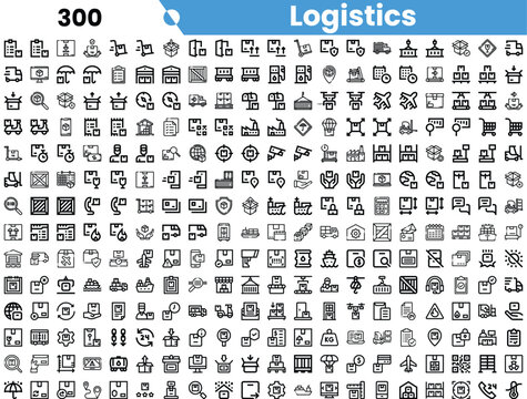 A comprehensive collection of logistics-related icons, featuring various themes including transportation, storage, and delivery.