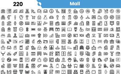 A diverse array of icons representing various mall amenities and activities, including shopping, dining, and entertainment.