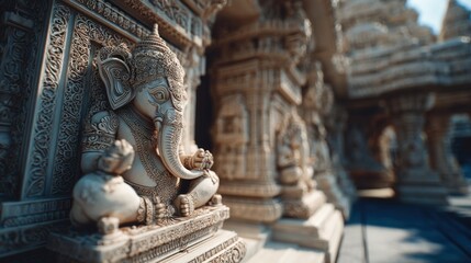 Fototapeta premium Intricate Ganesha Sculpture at a Temple, Spiritual Heritage of India