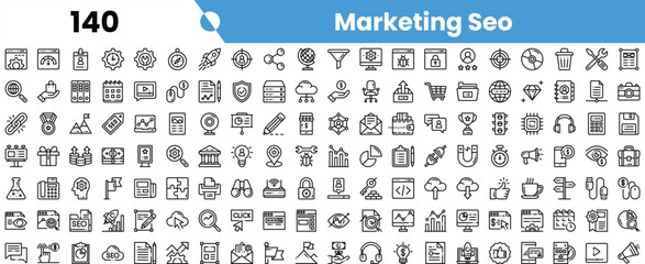 A collection of marketing and SEO icons designed in a minimalist style. Ideal for digital marketing projects.