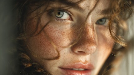 Striking Close-Up of a Young Woman's Face Showcasing Natural Beauty