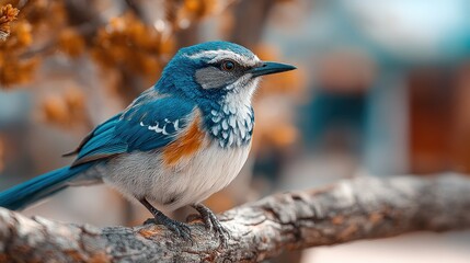 Naklejka premium Captivating blue bird resting gracefully on a weathered tree branch