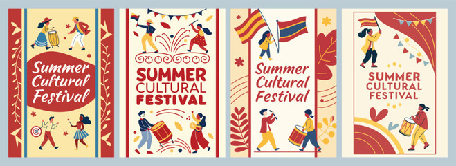 Vibrant Summer Cultural Festival Illustrations Showcasing Diverse Celebrations in Stunning Poster Designs