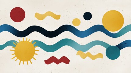 Retro style sea illustration with bold colors and simple geometric shapes