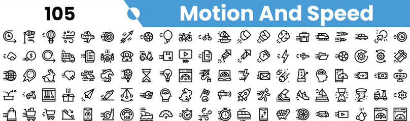 A collection of minimalist icons representing motion and speed, ideal for design projects and presentations.