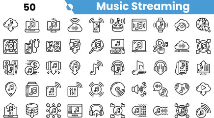 A collection of music streaming icons in a modern and minimalist style, showcasing various music-related themes and devices.