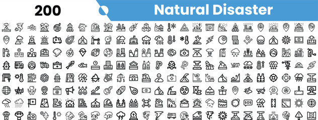 Fototapeta na wymiar A diverse collection of icons representing various natural disasters, depicted in a minimalist black and white design.