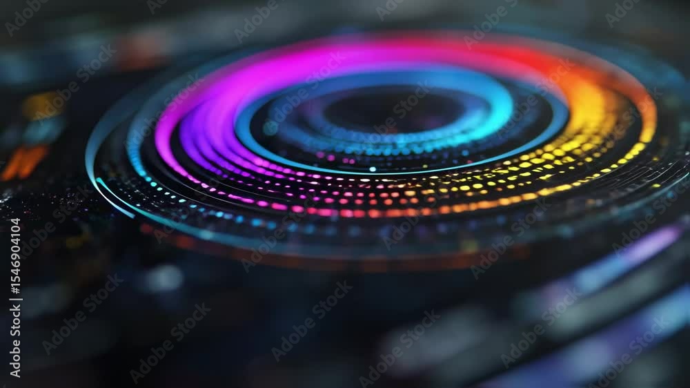 Aufkleber complex circular visualization displaying data streams with glowing multicolored lights, representin