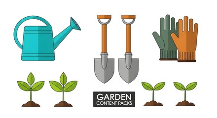 Garden Tools and Seedlings Icons