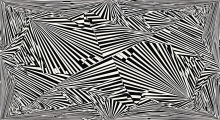 Abstract geometric pattern with black and white stripes creating an optical illusion effect art