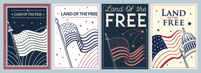 Land of the Free Artistic Poster Designs Celebrating Patriotism and National Pride Through Flags and Inspiring Themes