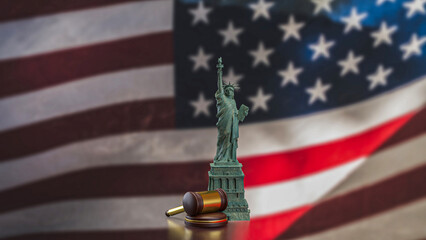 The Statue of liberty and barbed wire on America flag 3d Rendering. © niphon