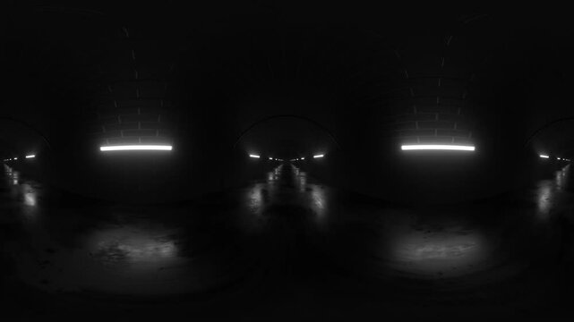 Eerie Tunnel with Dim Lighting and Reflective Floor 360 vr 4k 60fps looping animation