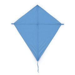 A detailed blue kite, centered on a white background, fabric texture, string visible, photorealistic, 4k resolution.