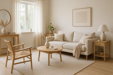 Minimalist Nordic living space showcasing clean lines and natural materials in contemporary residential interior design