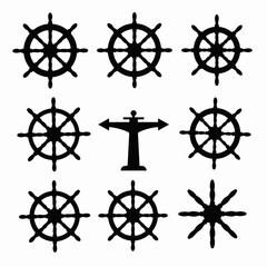 Nautical wheels and signpost direction symbol